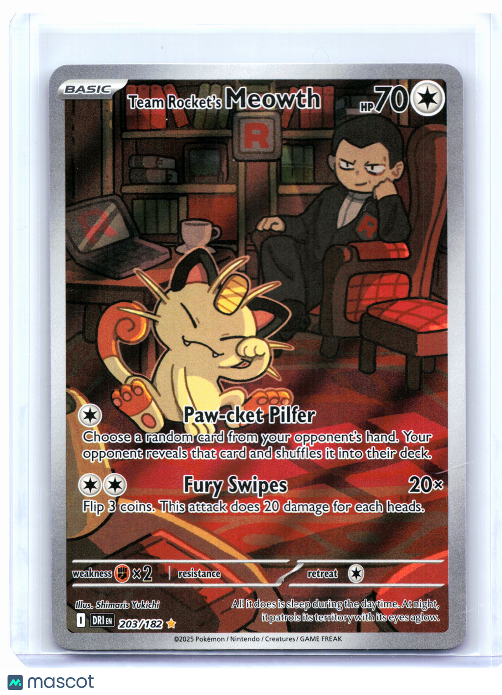 2025 Pokemon—Team Rocket's Meowth #203 Destined Rivals—Illustration Rare [MP]
