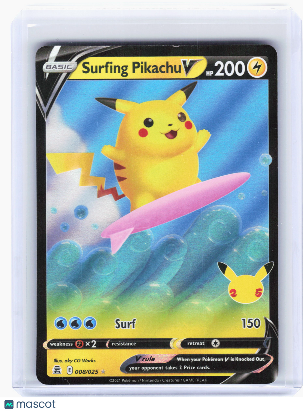 2021 Pokemon—Surfing Pikachu V #8 Celebrations—Ultra Rare Holo [MP]