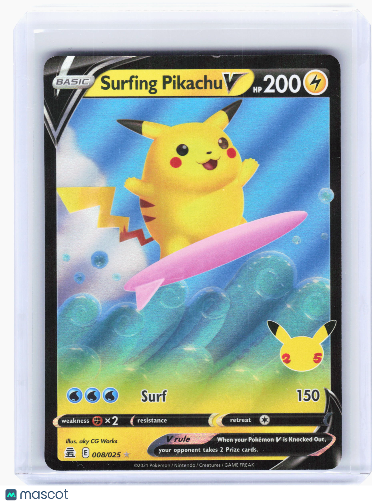 2021 Pokemon—Surfing Pikachu V #8 Celebrations—Ultra Rare Holo [MP]