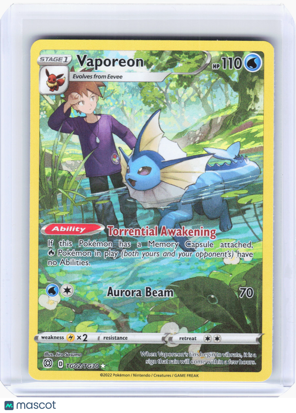 2022 Pokemon—Vaporeon #TG02 Brilliant Stars Trainer Gallery—Ultra Rare Holo [LP]