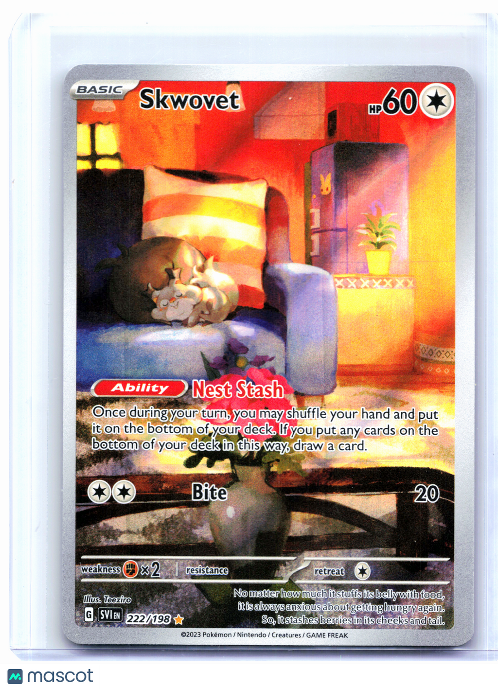 2023 Pokemon—Skwovet #222/198 Scarlet & Violet Base Set—Illustration Rare Holo