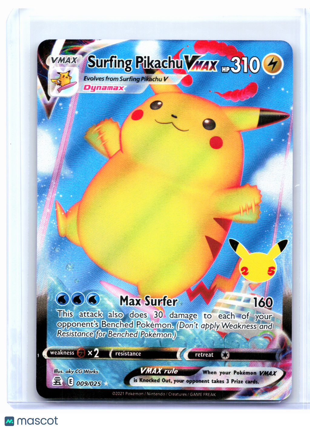 2021 Pokemon—Surfing Pikachu VMAX #009/025 Celebrations—Ultra Rare Holo