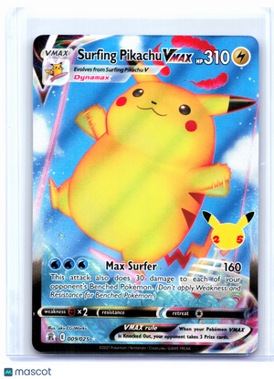 2021 Pokemon—Surfing Pikachu VMAX #009/025 Celebrations—Ultra Rare Holo