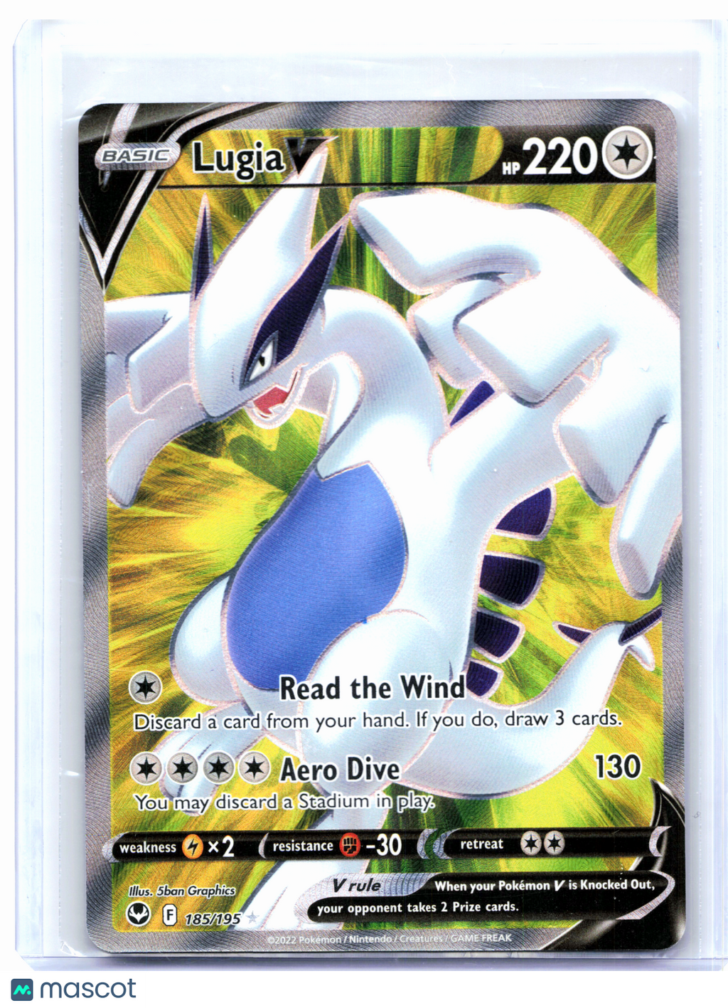 2022 Pokemon—Lugia V (Full Art) #185/195 Silver Tempest—Ultra Rare Holo