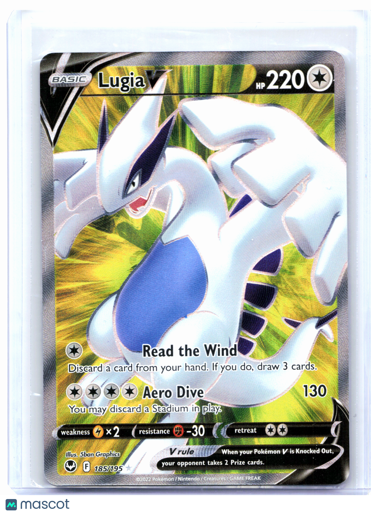 2022 Pokemon—Lugia V (Full Art) #185/195 Silver Tempest—Ultra Rare Holo