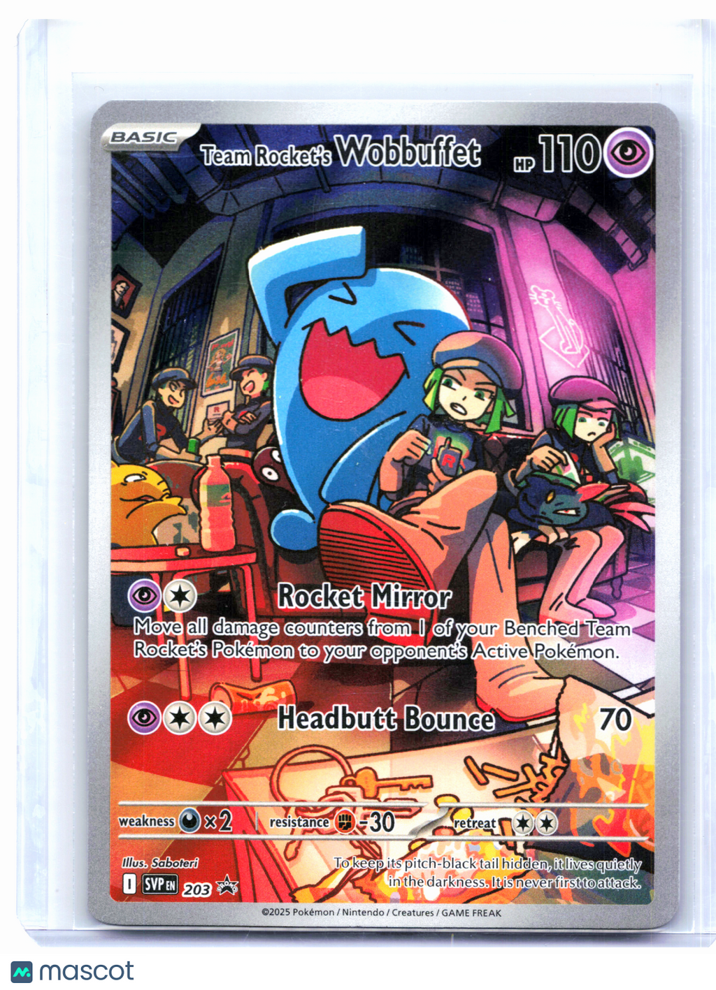2025 Pokemon—Team Rocket's Wobbuffet #203 SVP—Black Star Promo Holo