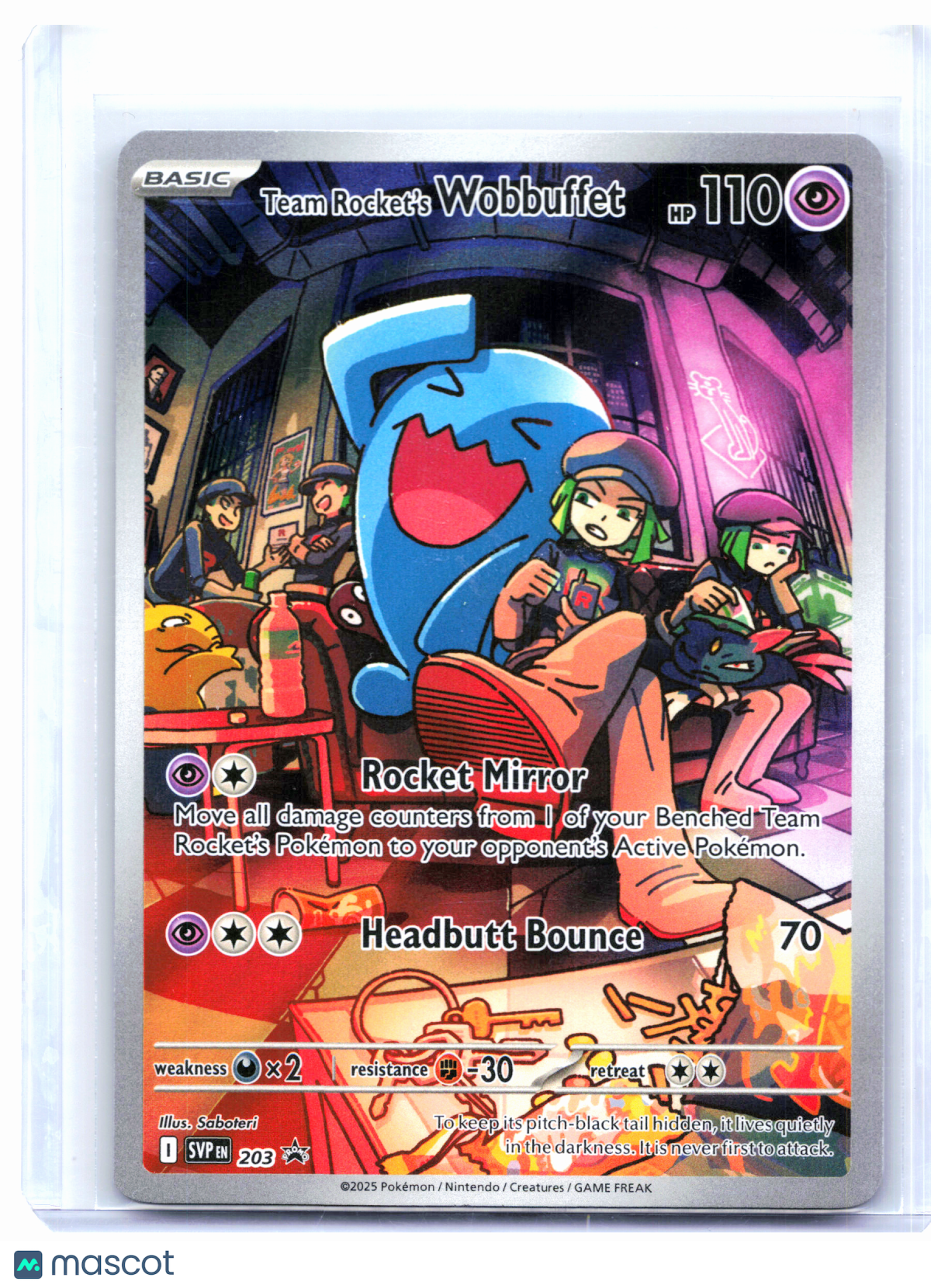 2025 Pokemon—Team Rocket's Wobbuffet #203 SVP—Black Star Promo Holo