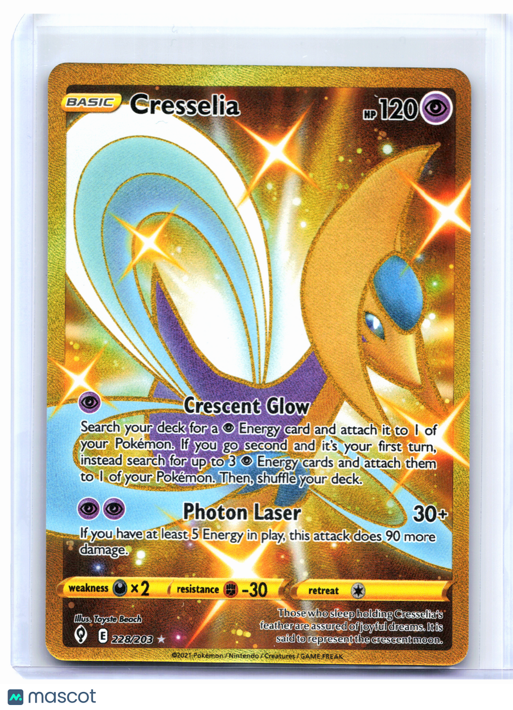 2021 Pokemon—Cresselia #228/203 Evolving Skies—Secret Rare Holo