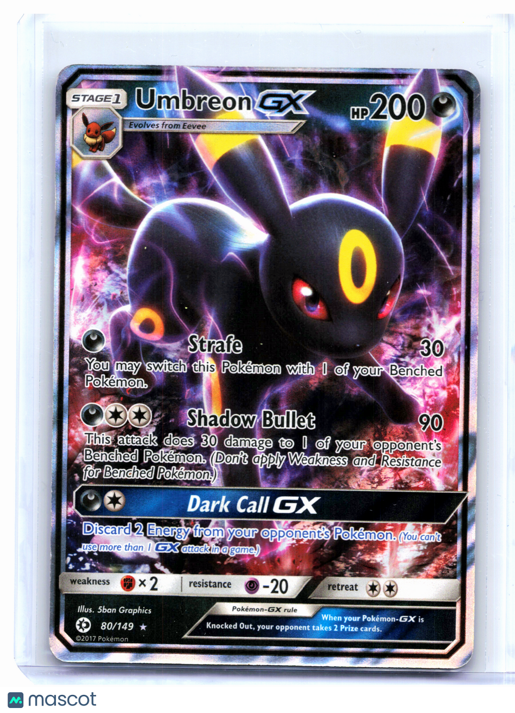 2017 Pokemon—Umbreon GX #80/149 Sun & Moon Base Set—Ultra Rare Holo [Damaged]