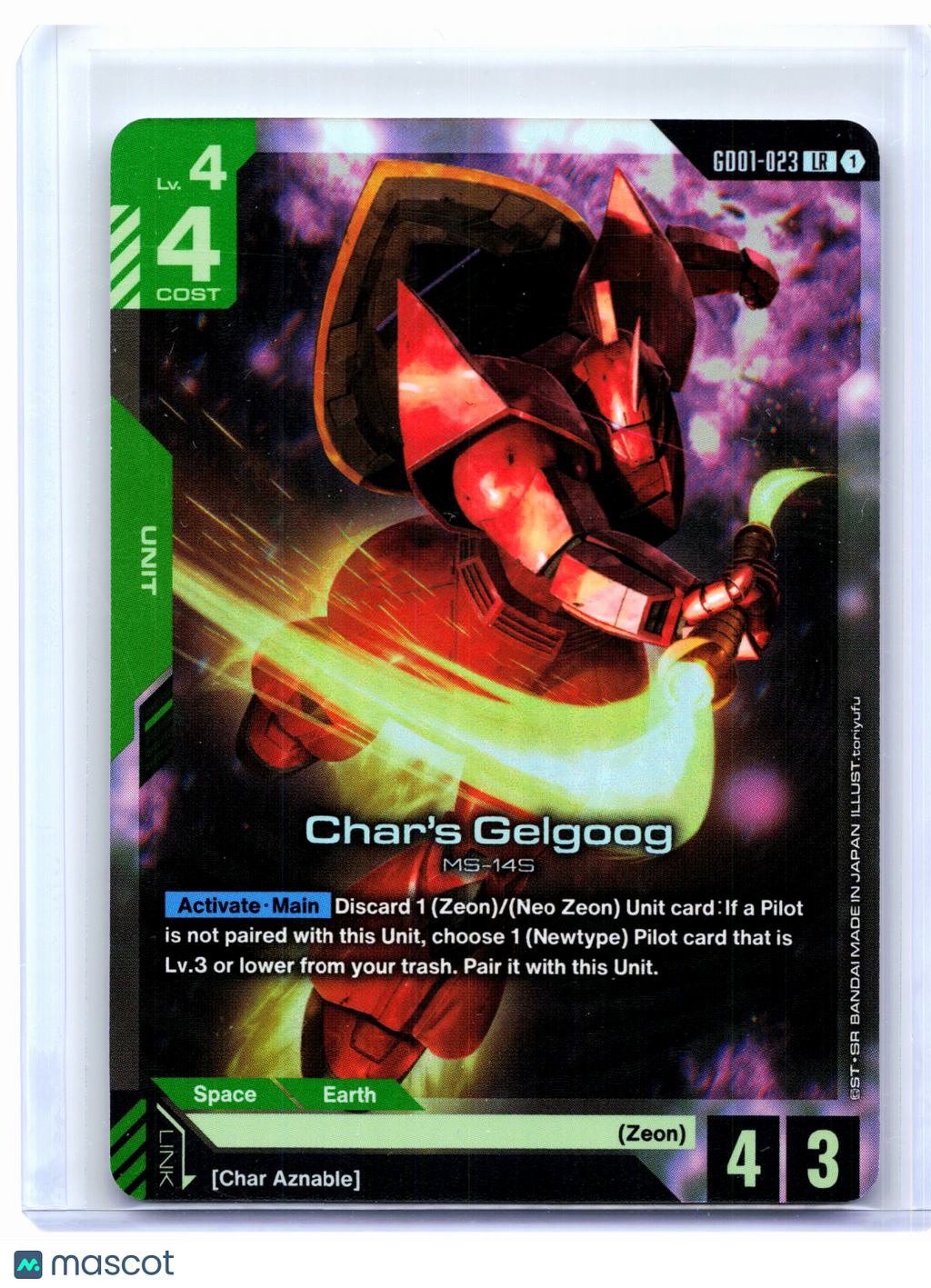 2025 Gundam Card Game—Char's Gelgoog #GD01-023 Newtype Rising—Legend Rare Foil