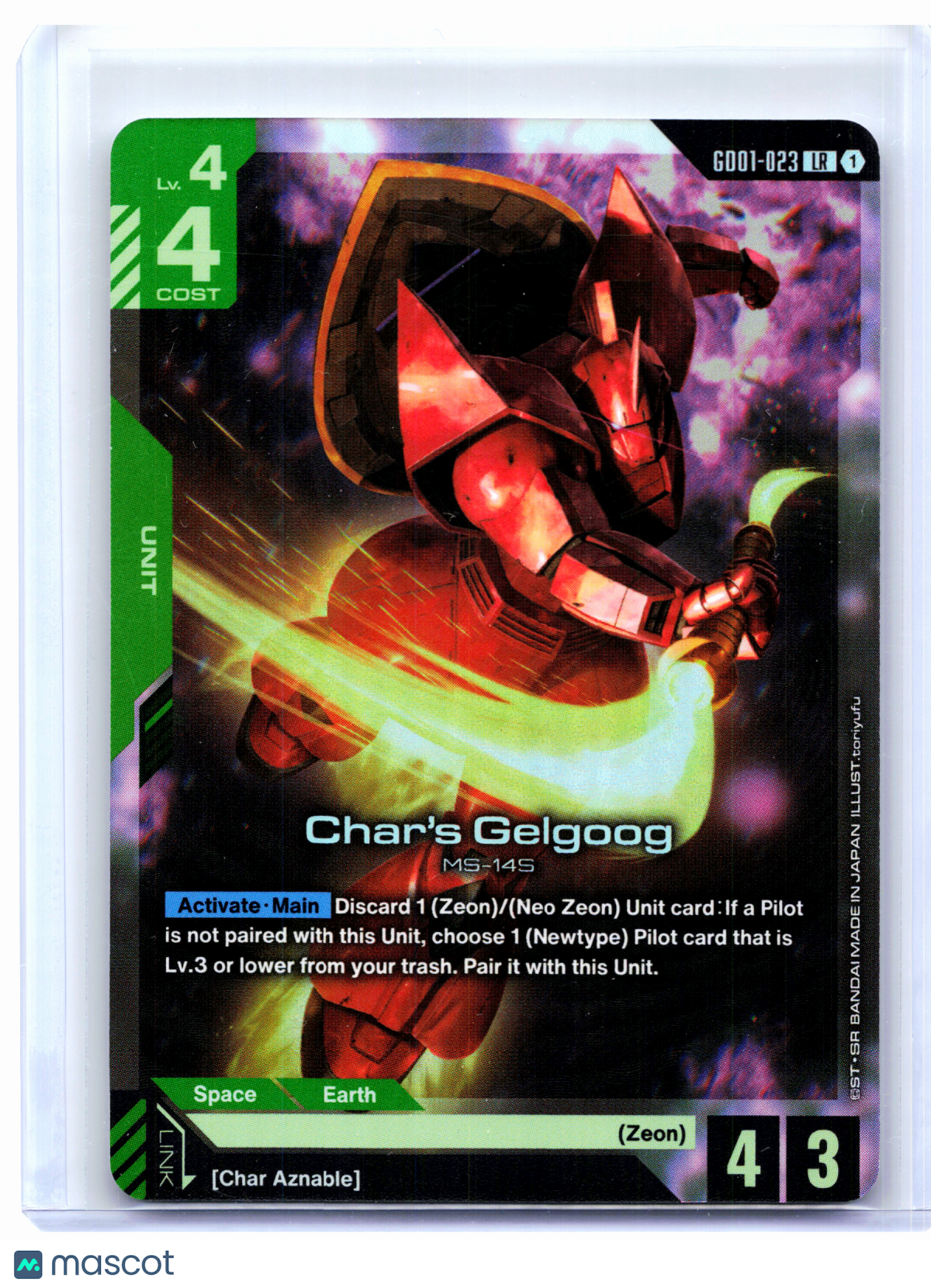 2025 Gundam Card Game—Char's Gelgoog #GD01-023 Newtype Rising—Legend Rare Foil