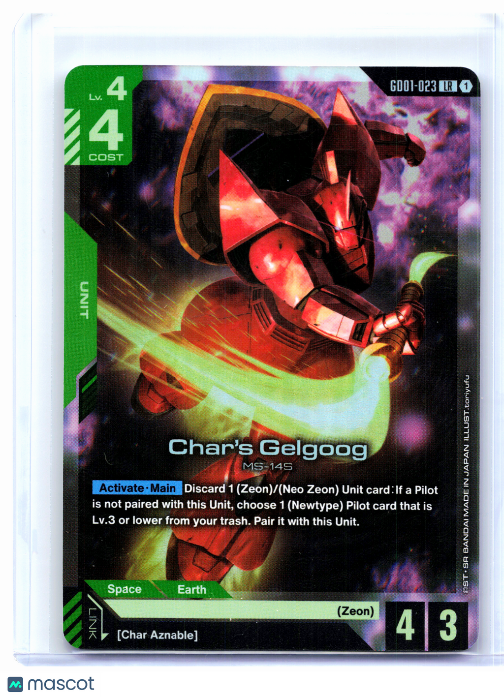 2025 Gundam Card Game—Char's Gelgoog #GD01-023 Newtype Rising—Legend Rare Foil