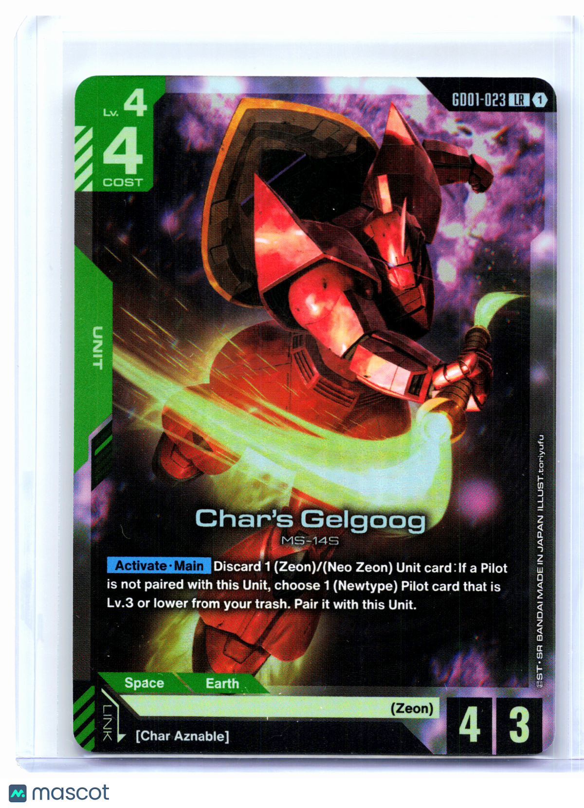 2025 Gundam Card Game—Char's Gelgoog #GD01-023 Newtype Rising—Legend Rare Foil