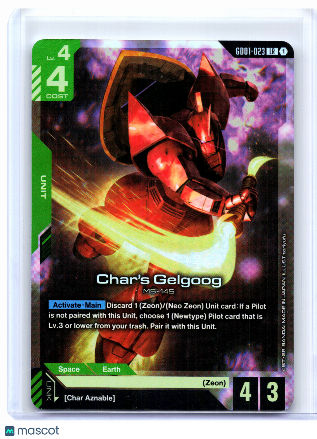 2025 Gundam Card Game—Char's Gelgoog #GD01-023 Newtype Rising—Legend Rare Foil