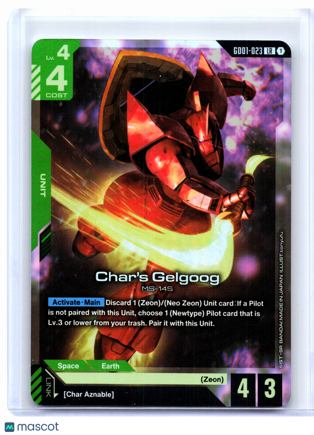 2025 Gundam Card Game—Char's Gelgoog #GD01-023 Newtype Rising—Legend Rare Foil