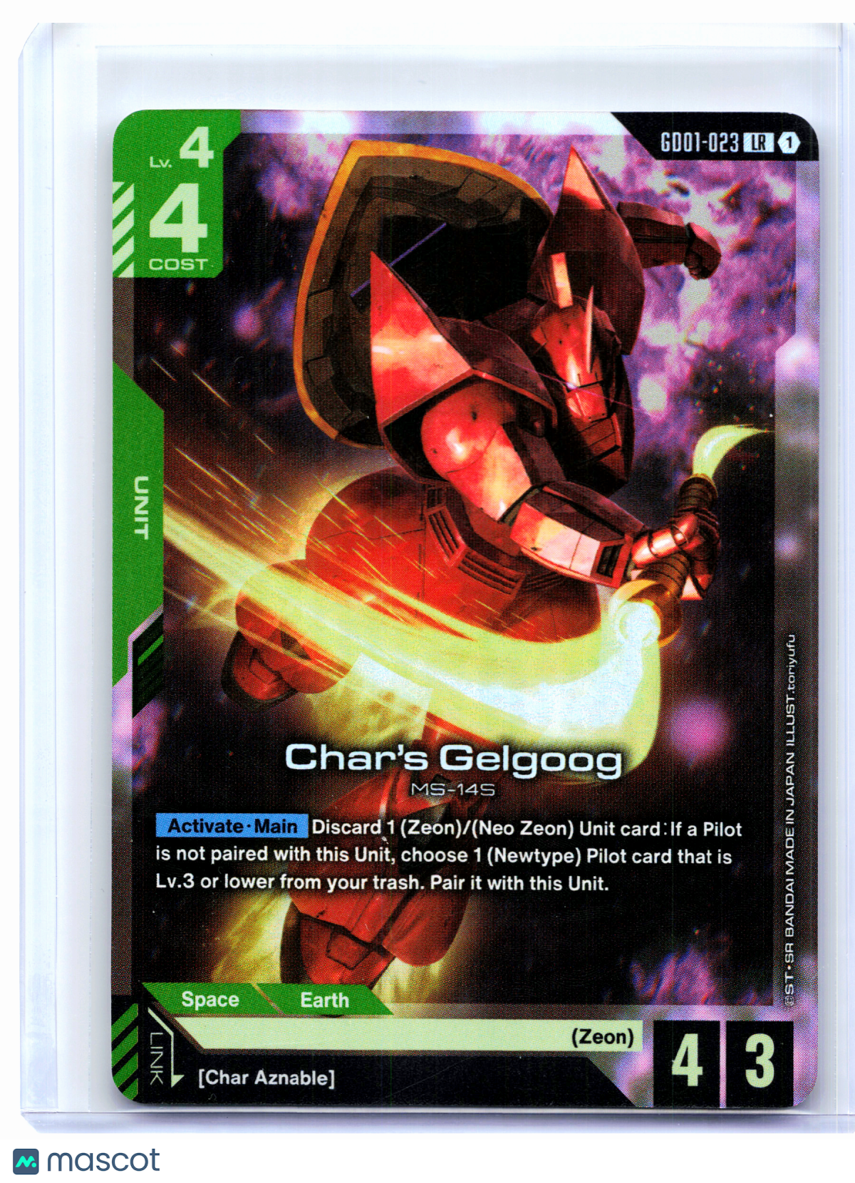 2025 Gundam Card Game—Char's Gelgoog #GD01-023 Newtype Rising—Legend Rare Foil