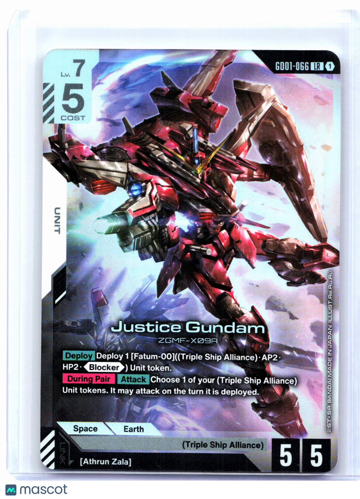 2025 Gundam Card Game—Justice Gundam #GD01-066 Newtype Rising—Legend Rare Foil