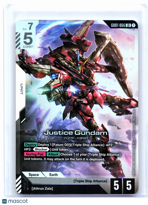 2025 Gundam Card Game—Justice Gundam #GD01-066 Newtype Rising—Legend Rare Foil