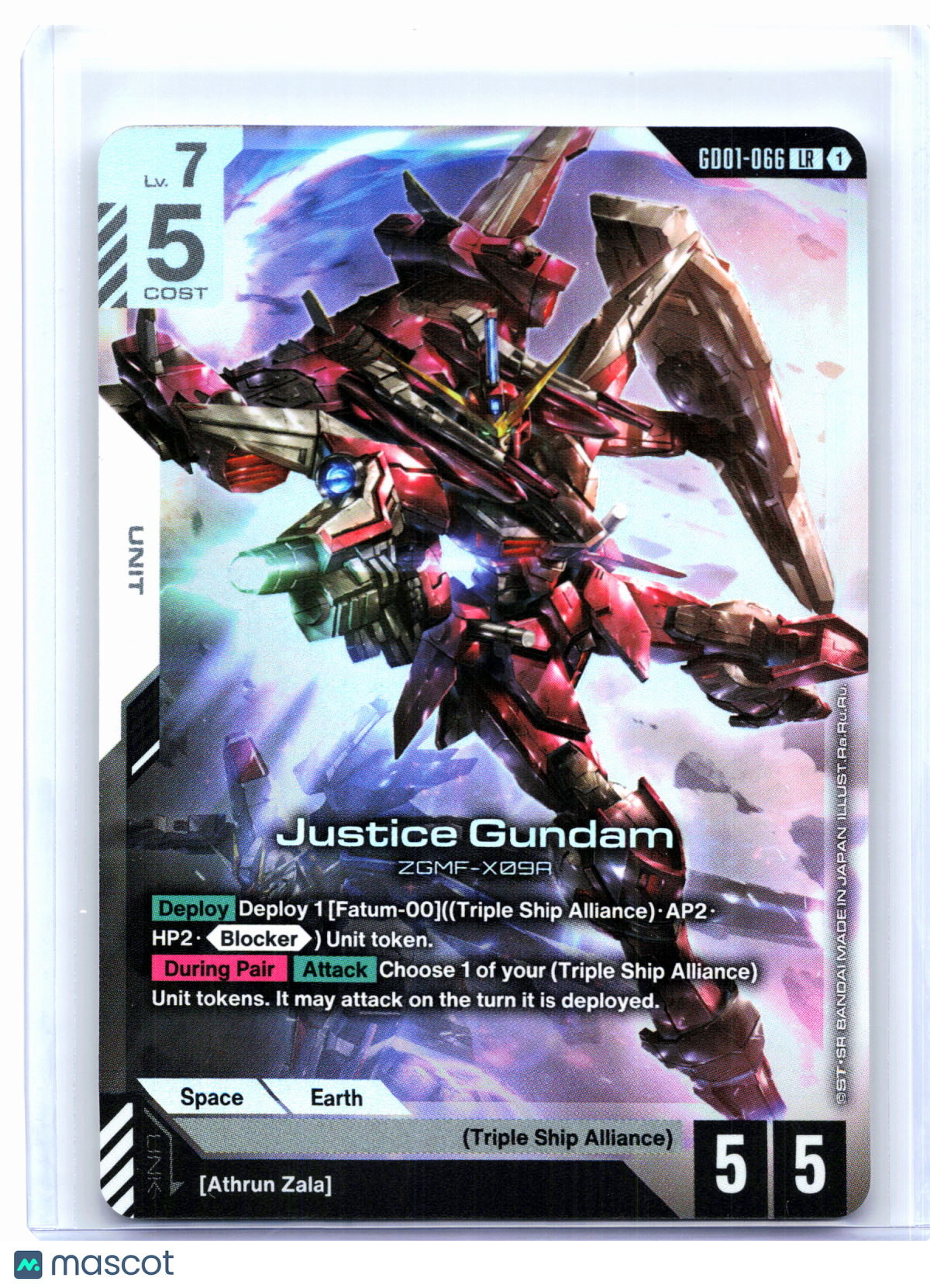 2025 Gundam Card Game—Justice Gundam #GD01-066 Newtype Rising—Legend Rare Foil