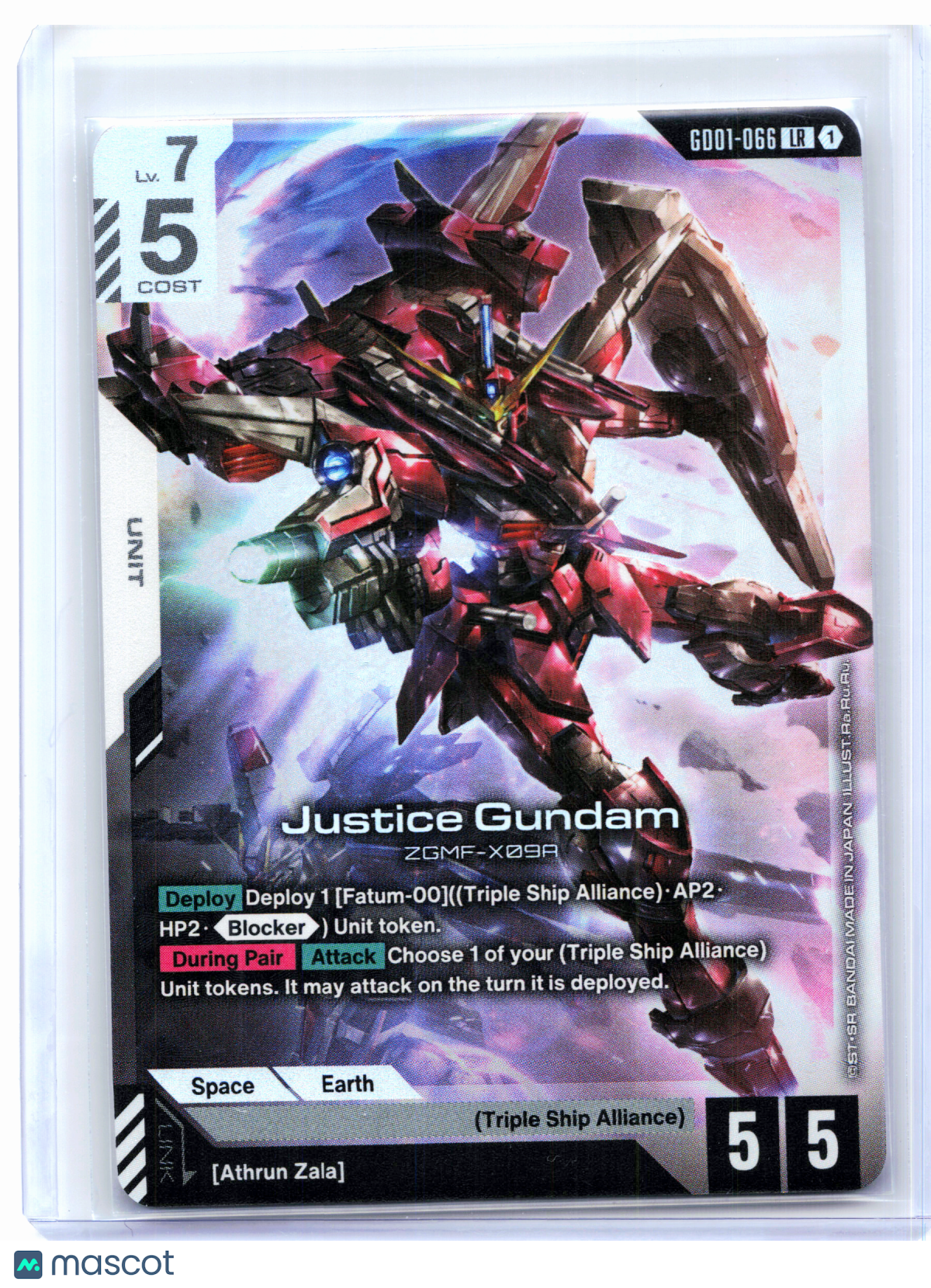 2025 Gundam Card Game—Justice Gundam #GD01-066 Newtype Rising—Legend Rare Foil