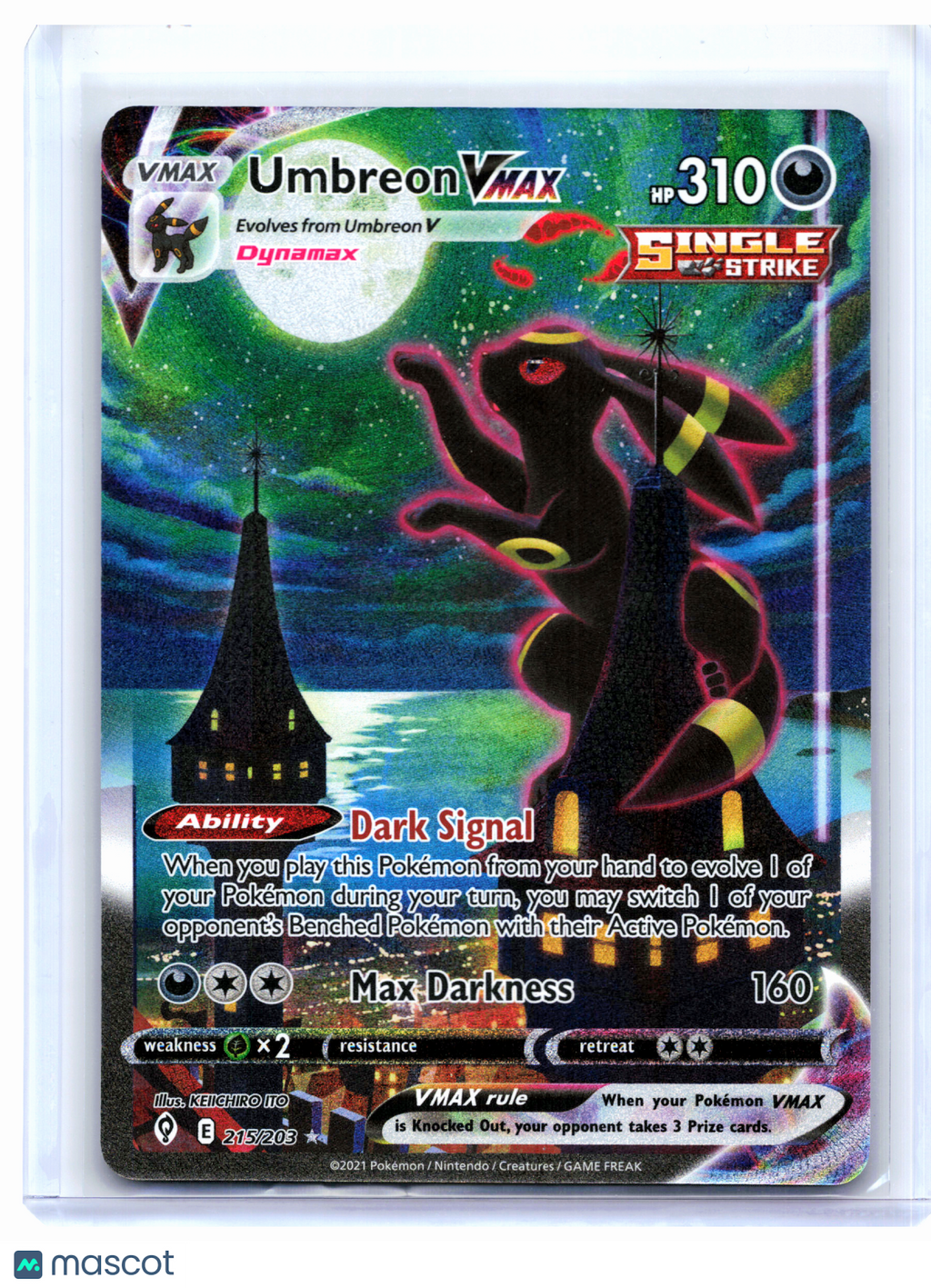 2021 Pokemon—Umbreon VMAX (Alt Art Secret) #215/203 Evolving Skies—Secret Rare