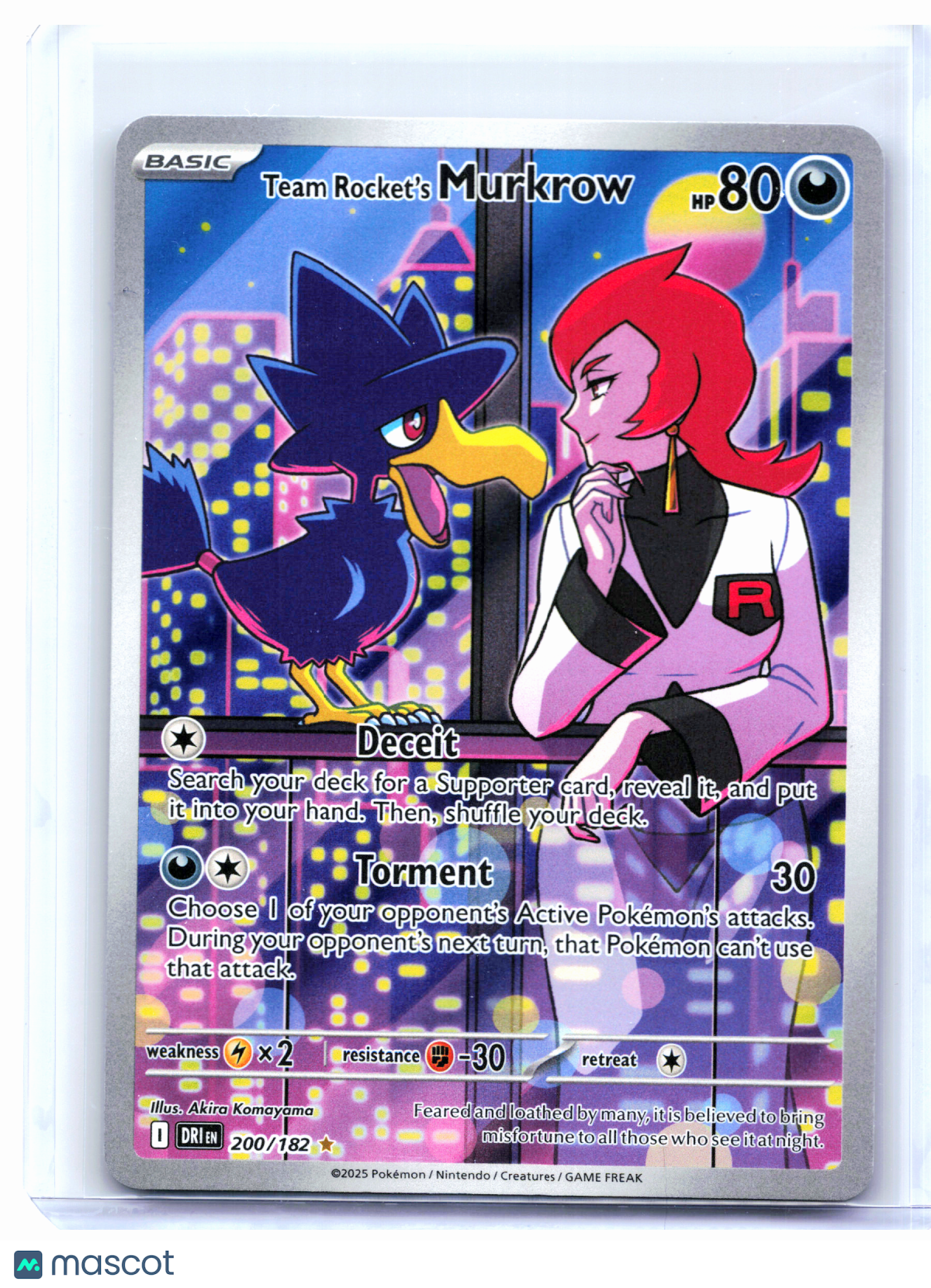 2025 Pokemon—Team Rocket's Murkrow #200/182 DRI—Illustration Rare Holo [LP]