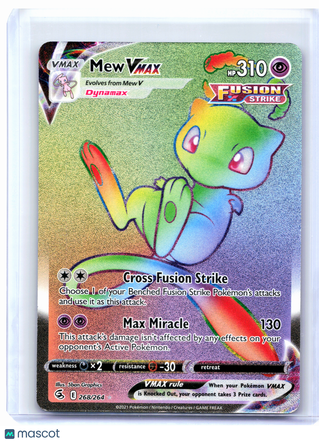 2021 Pokemon—Mew VMAX #268/264 Fusion Strike—Secret Rare Rainbow [LP]
