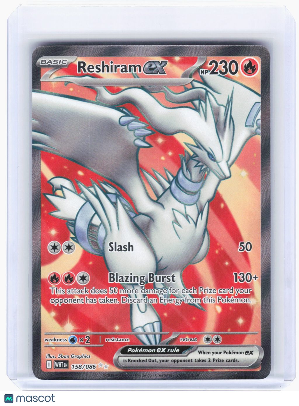 2025 Pokemon—Reshiram ex #158 White Flare—Ultra Rare Holo