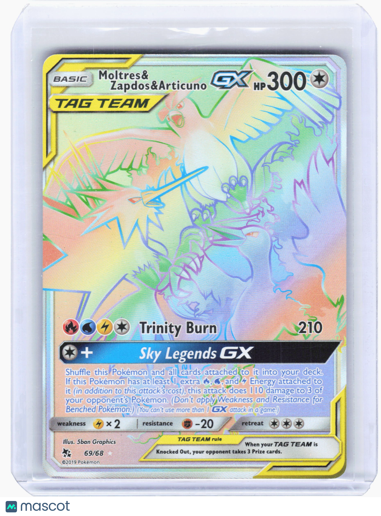 2019 Pokemon—Moltres & Zapdos & Articuno GX #69 Hidden Fates—SR Rainbow [LP]