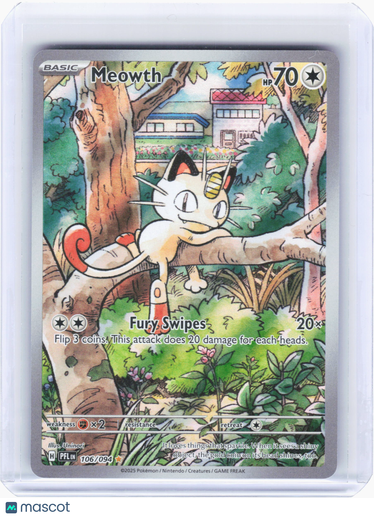 2025 Pokemon—Meowth #106 Phantasmal Flames—Illustration Rare Holo