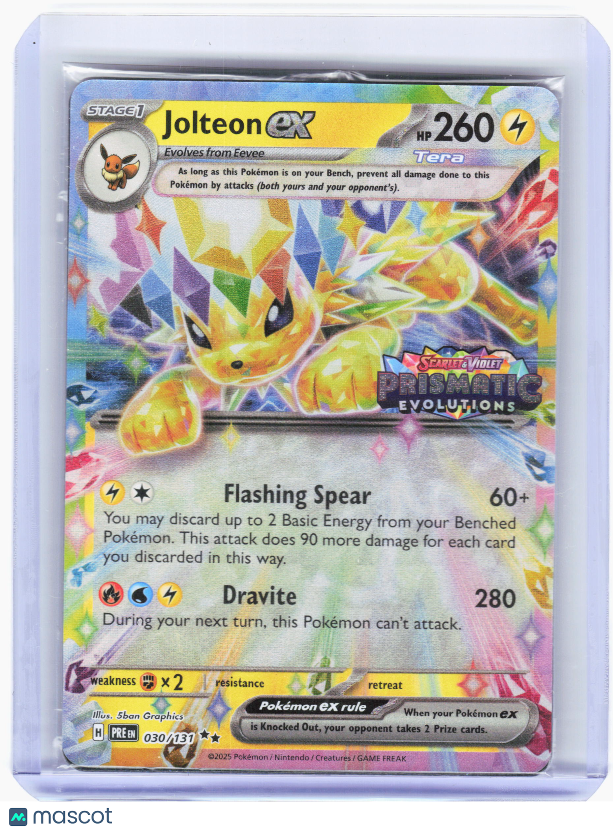 2025 Pokemon—Jolteon ex #30 Prismatic Evolutions—RR Holo (PE Stamped) (Sealed)
