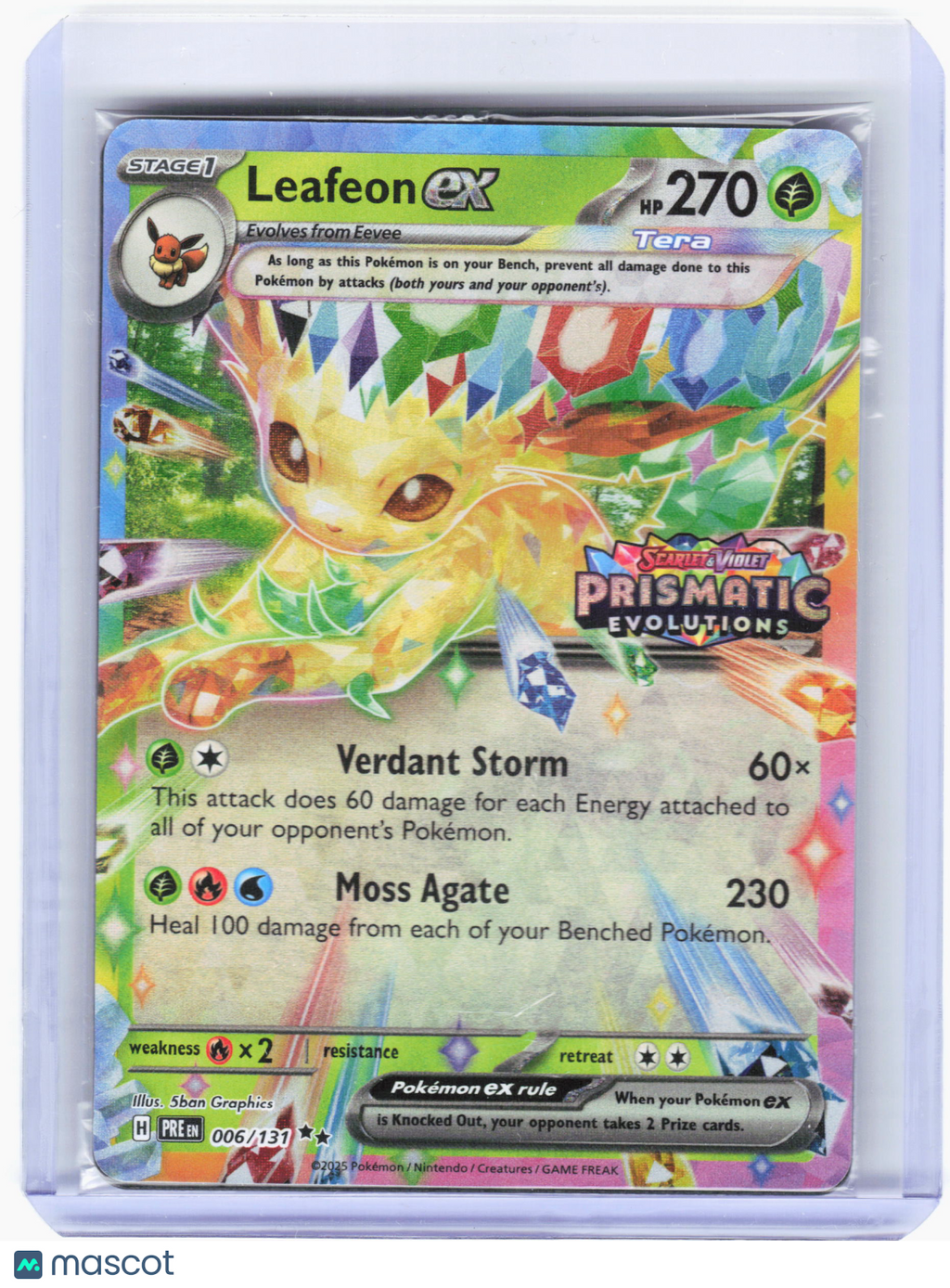 2025 Pokemon—Leafeon ex #6 Prismatic Evolutions—RR Holo (PE Stamped) (Sealed)