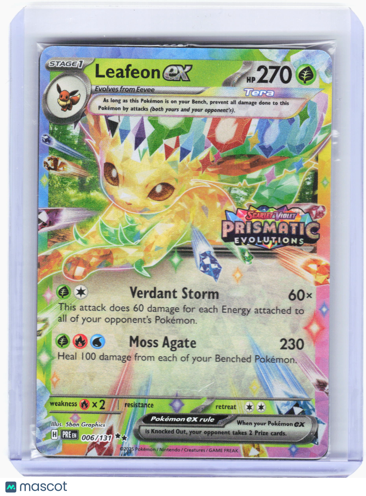 2025 Pokemon—Leafeon ex #6 Prismatic Evolutions—RR Holo (PE Stamped) (Sealed)