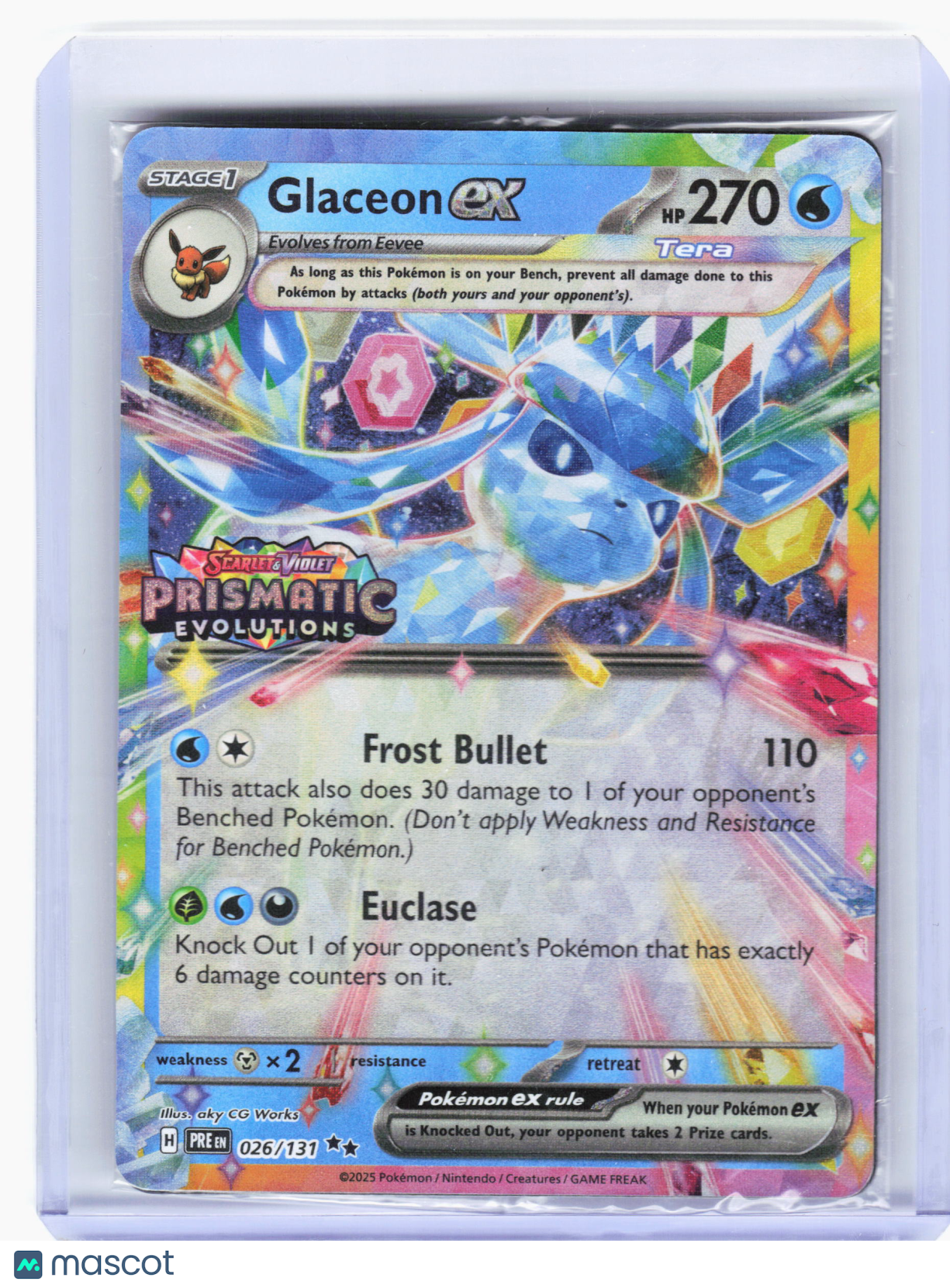 2025 Pokemon—Glaceon ex #26 Prismatic Evolutions—RR Holo (PE Stamped) (Sealed)