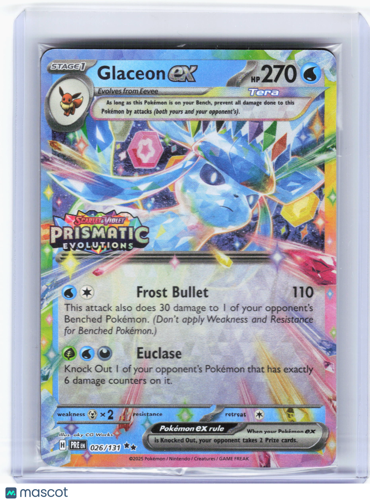 2025 Pokemon—Glaceon EX #26 Prismatic Evolutions—RR Holo (PE Stamped) (Sealed)