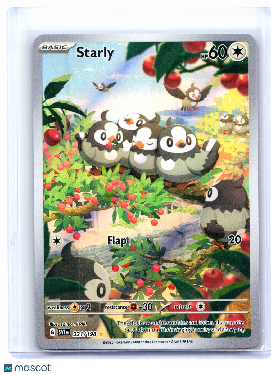 2023 Pokemon—Starly #221/198 Scarlet & Violet Base Set—Illustration Rare Holo