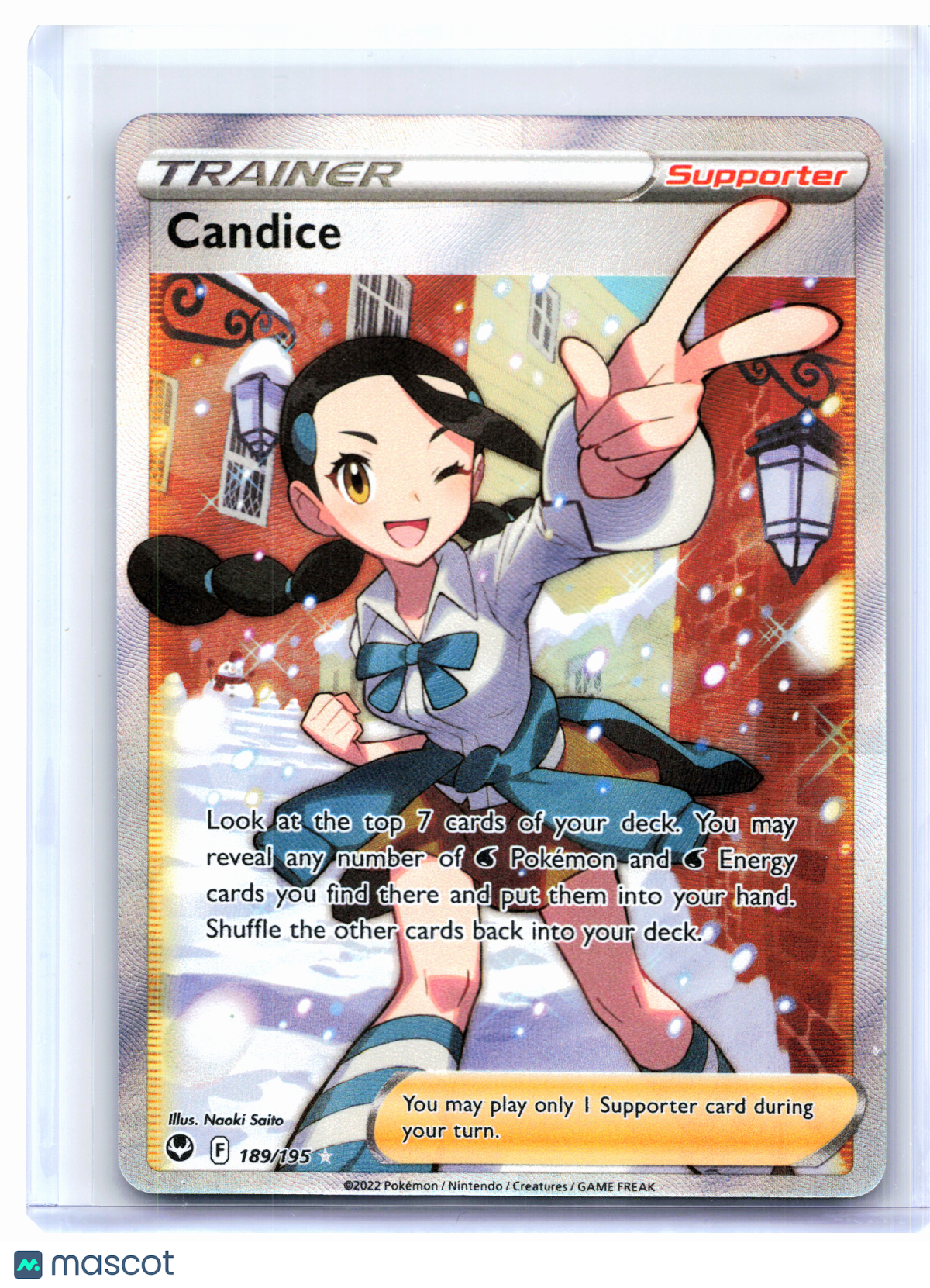 2022 Pokemon—Candice (Full Art) #189/195 Silver Tempest—Ultra Rare Holo