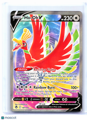2022 Pokemon—Ho-Oh V (Full Art) #187/195 Silver Tempest—Ultra Rare Holo