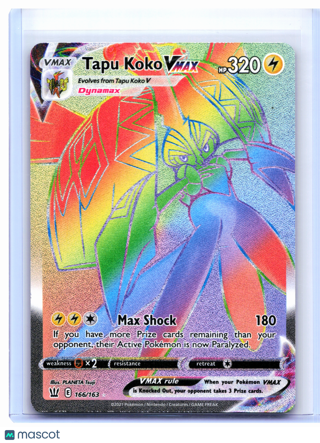 2021 Pokemon—Tapu Koko VMAX #166/163 Battle Styles—Secret Rare Rainbow