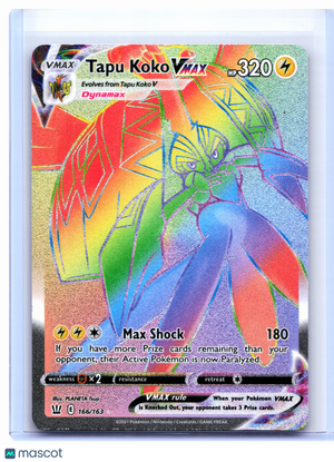 2021 Pokemon—Tapu Koko VMAX #166/163 Battle Styles—Secret Rare Rainbow