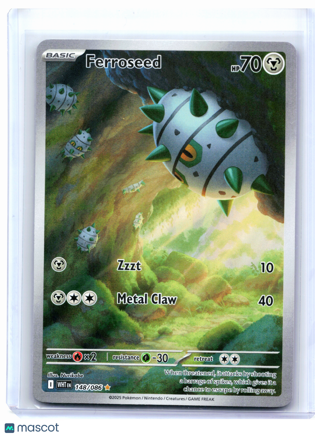 2025 Pokemon—Ferroseed #148/086 White Flare—Illustration Rare Holo