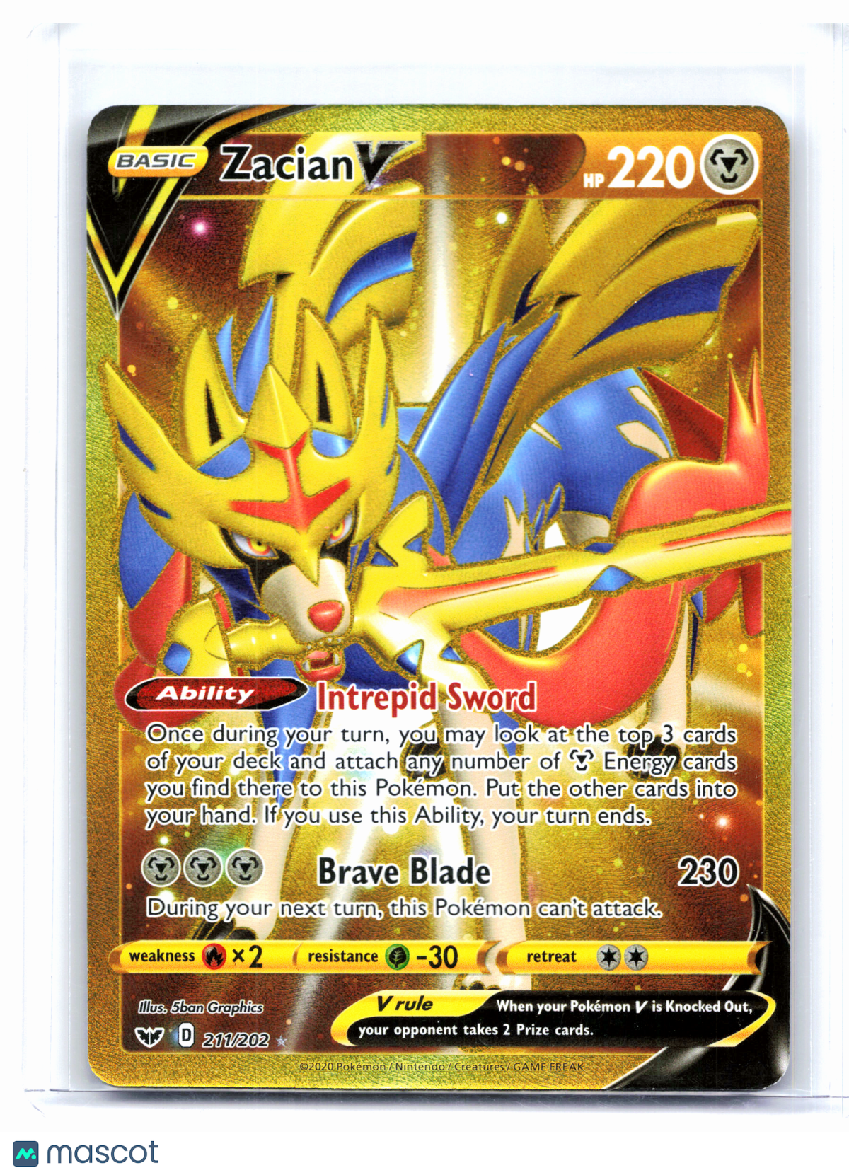 2020 Pokemon—Zacian V #211/202 Sword & Shield Base Set—Secret Rare Holo [LP]