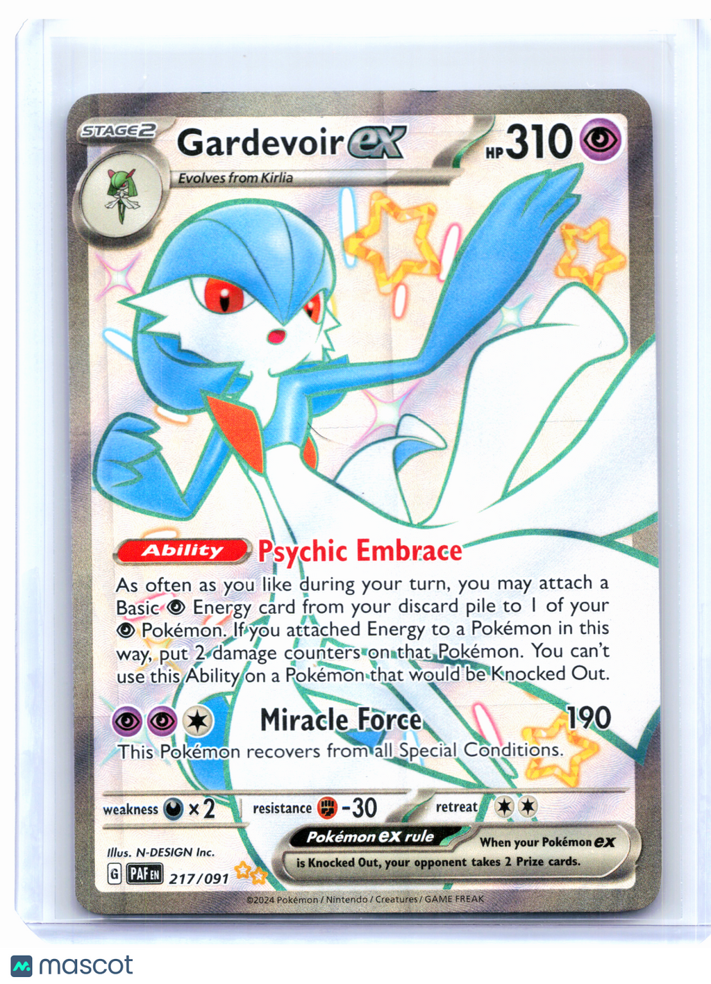 2024 Pokemon—Gardevoir ex #217/091 Paldean Fates—Shiny Ultra Rare Holo [LP]