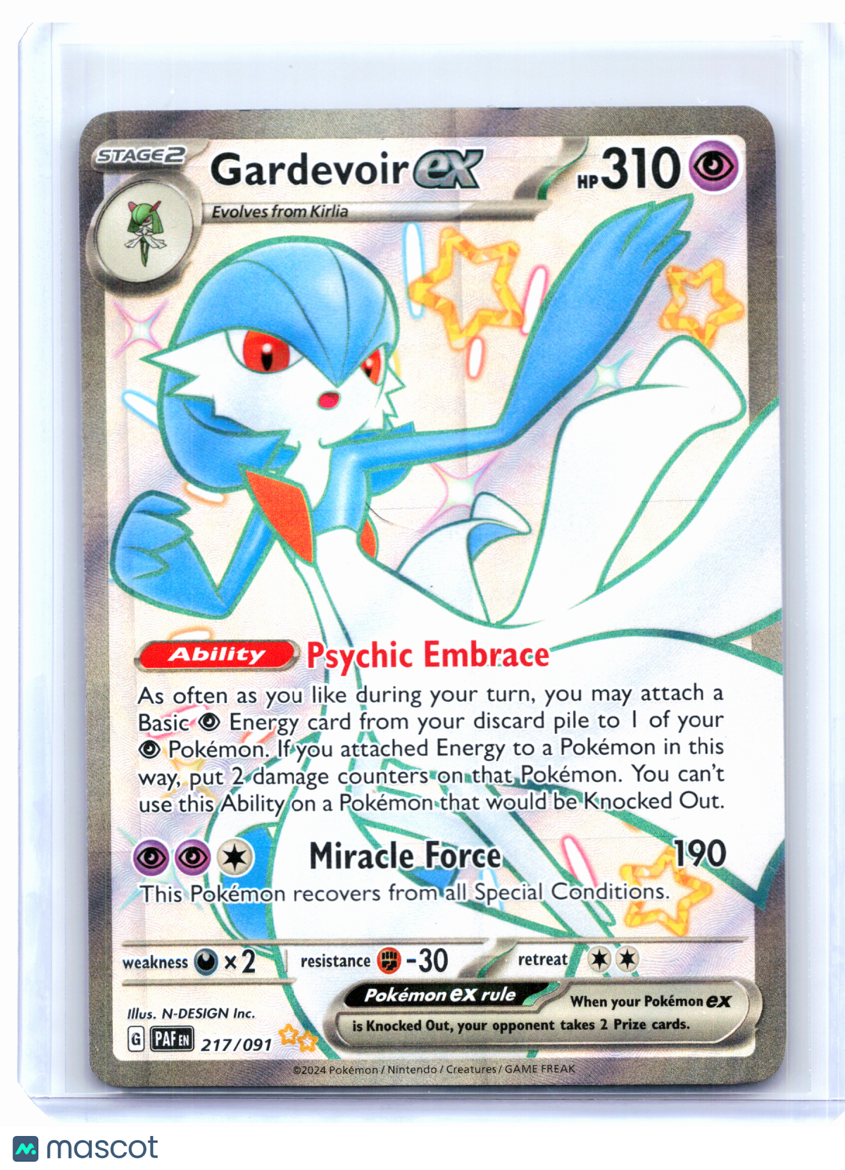 2024 Pokemon—Gardevoir ex #217/091 Paldean Fates—Shiny Ultra Rare Holo [LP]
