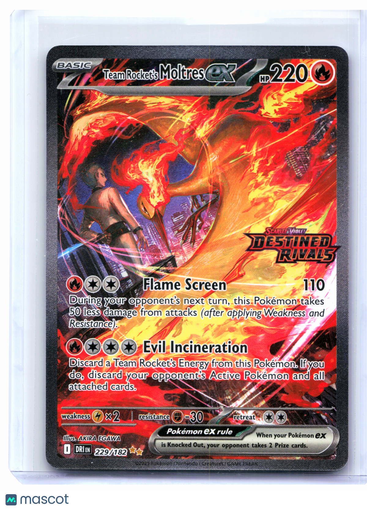 2025 Pokemon—Team Rocket's Moltres ex (Destined Rivals Stamp) #229/182 MCAP—DR