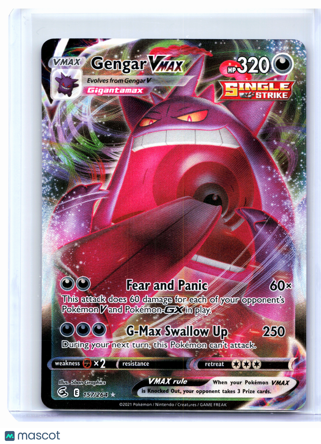 2021 Pokemon—Gengar VMAX #157/264 Fusion Strike—Ultra Rare Holo