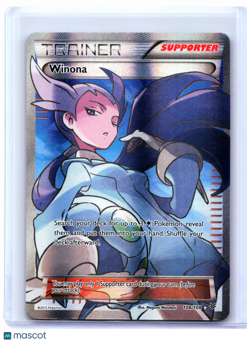 2015 Pokemon—Winona (Full Art) #108/108 Roaring Skies—Ultra Rare Holo [Damaged]