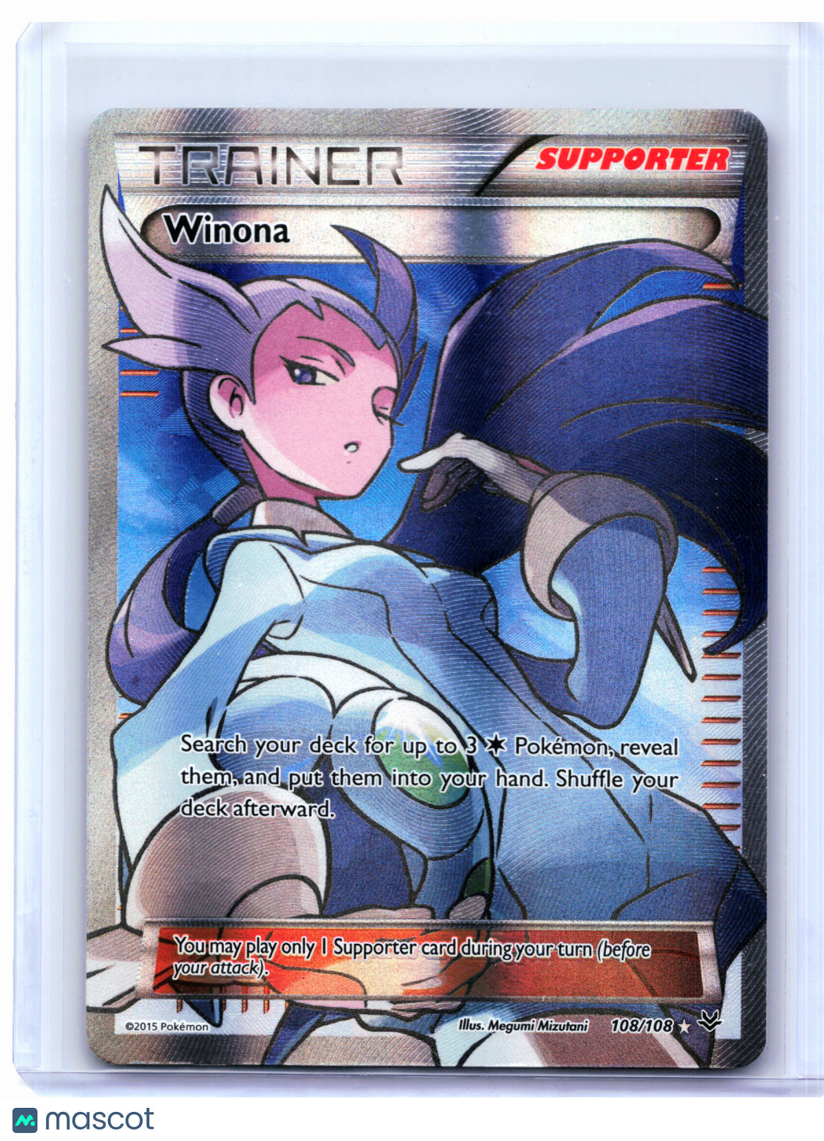 2015 Pokemon—Winona (Full Art) #108/108 Roaring Skies—Ultra Rare Holo [Damaged]