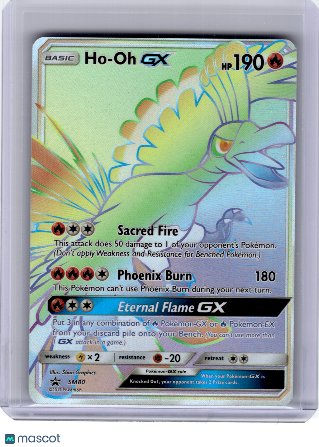 2017 Pokemon—Ho-Oh GX #SM80 Sun & Moon—Black Star Promo Rainbow [Heavily Played]