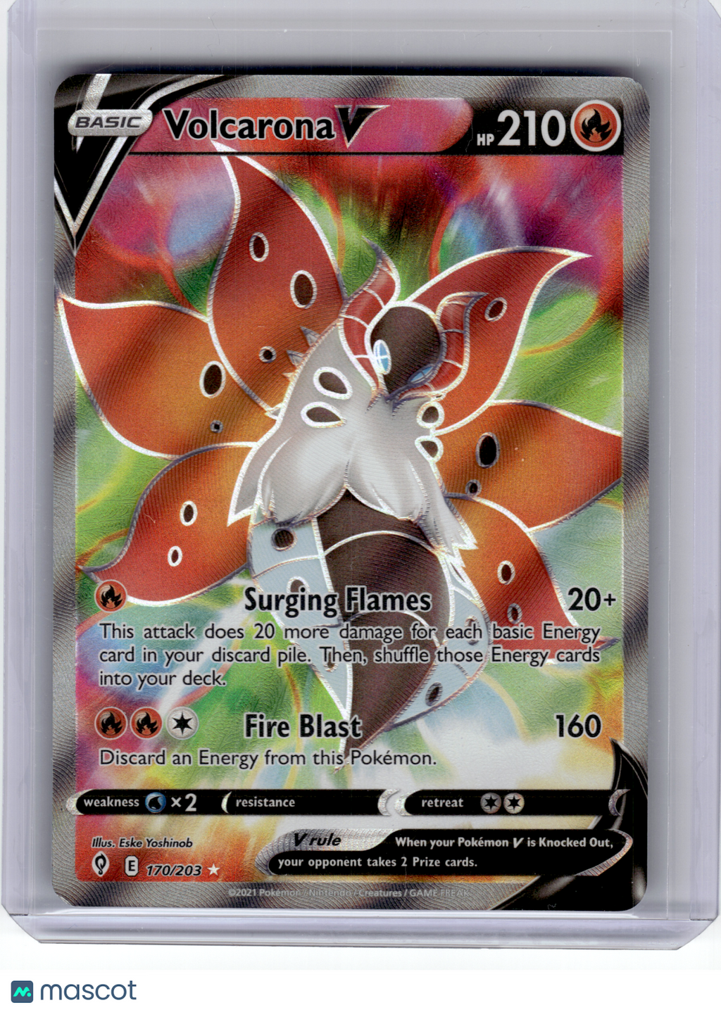 2021 Pokemon—Volcarona V #170 Evolving Skies—Ultra Rare Holo [Lightly Played]